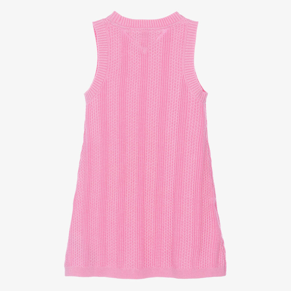 Tommy Hilfiger-Girls Pink Cotton Crochet Knit Jumper Dress | Childrensalon