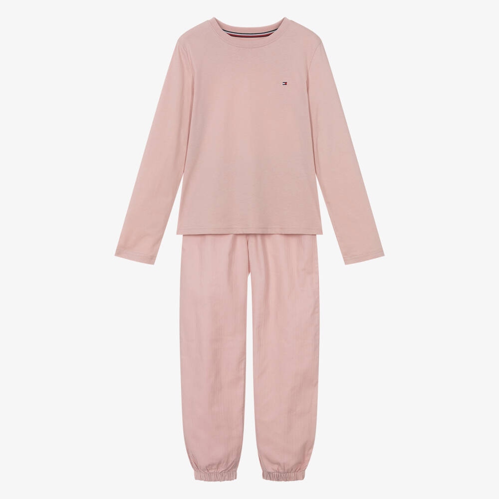 Tommy Hilfiger-Girls Pink Cotton Flag Logo Pyjamas | Childrensalon