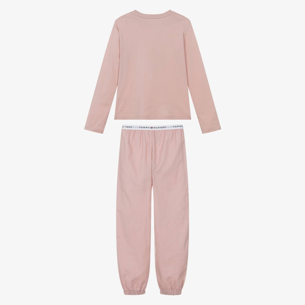 Tommy Hilfiger-Girls Pink Cotton Flag Logo Pyjamas | Childrensalon