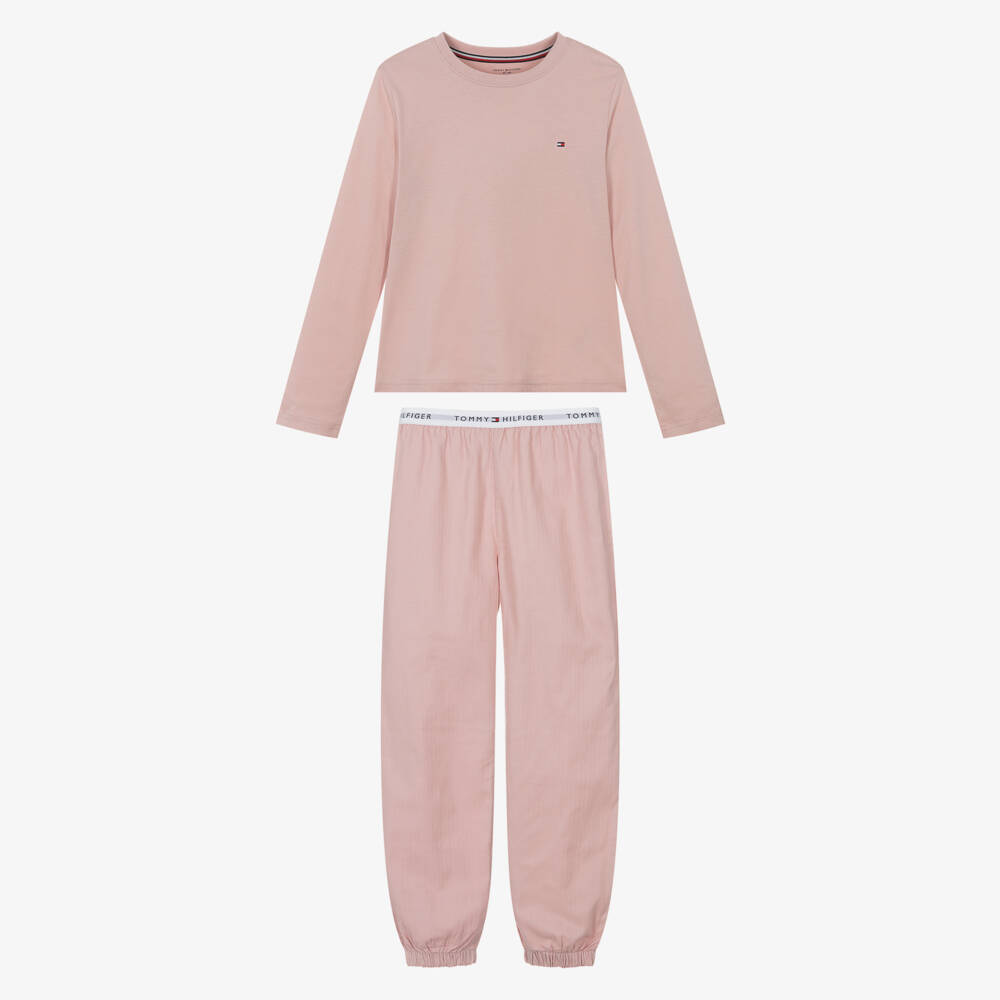 Tommy Hilfiger-Girls Pink Cotton Flag Logo Pyjamas | Childrensalon