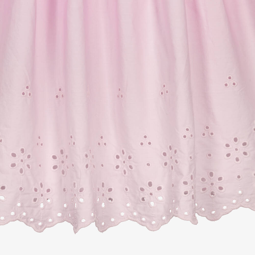 Tommy Hilfiger-Girls Pink Cotton Jersey & Broderie Anglaise Dress | Childrensalon