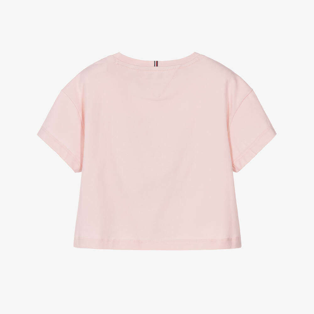 Tommy Hilfiger-Girls Pink Cotton Peanuts Flag T-Shirt | Childrensalon
