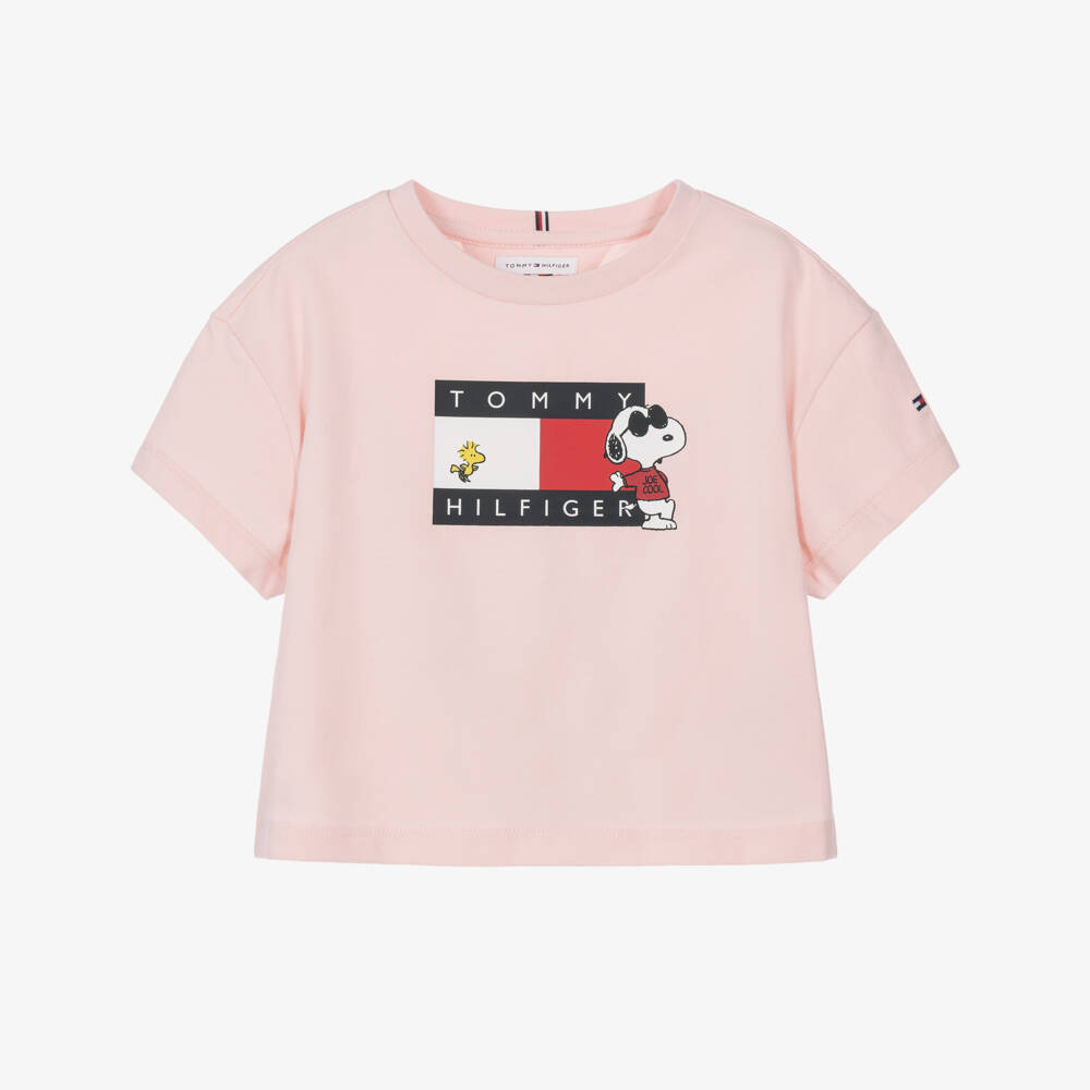 Tommy Hilfiger-Girls Pink Cotton Peanuts Flag T-Shirt | Childrensalon