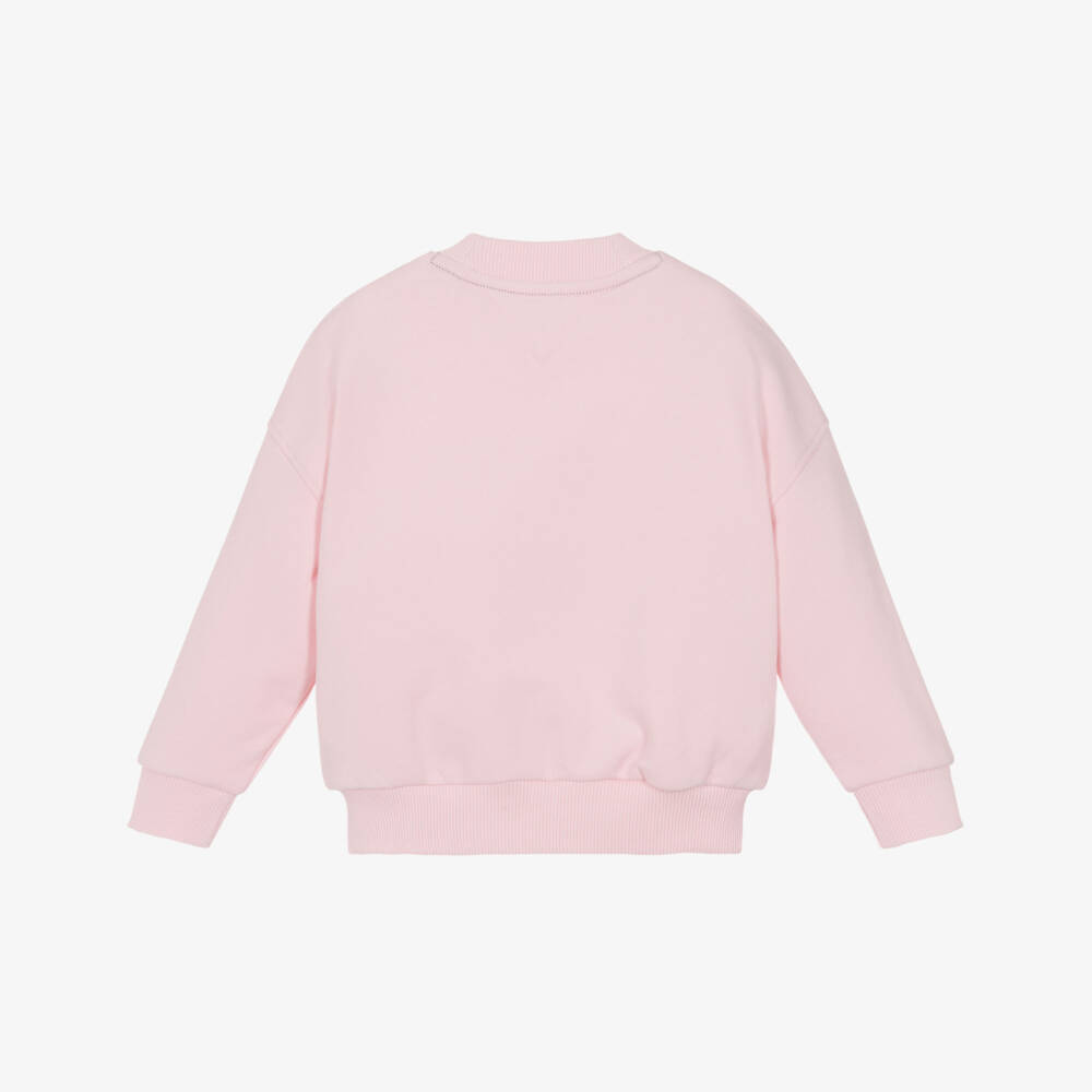 Tommy Hilfiger-Свитшот розовый хлопковый с флокированным логотипом для девочек | Childrensalon
