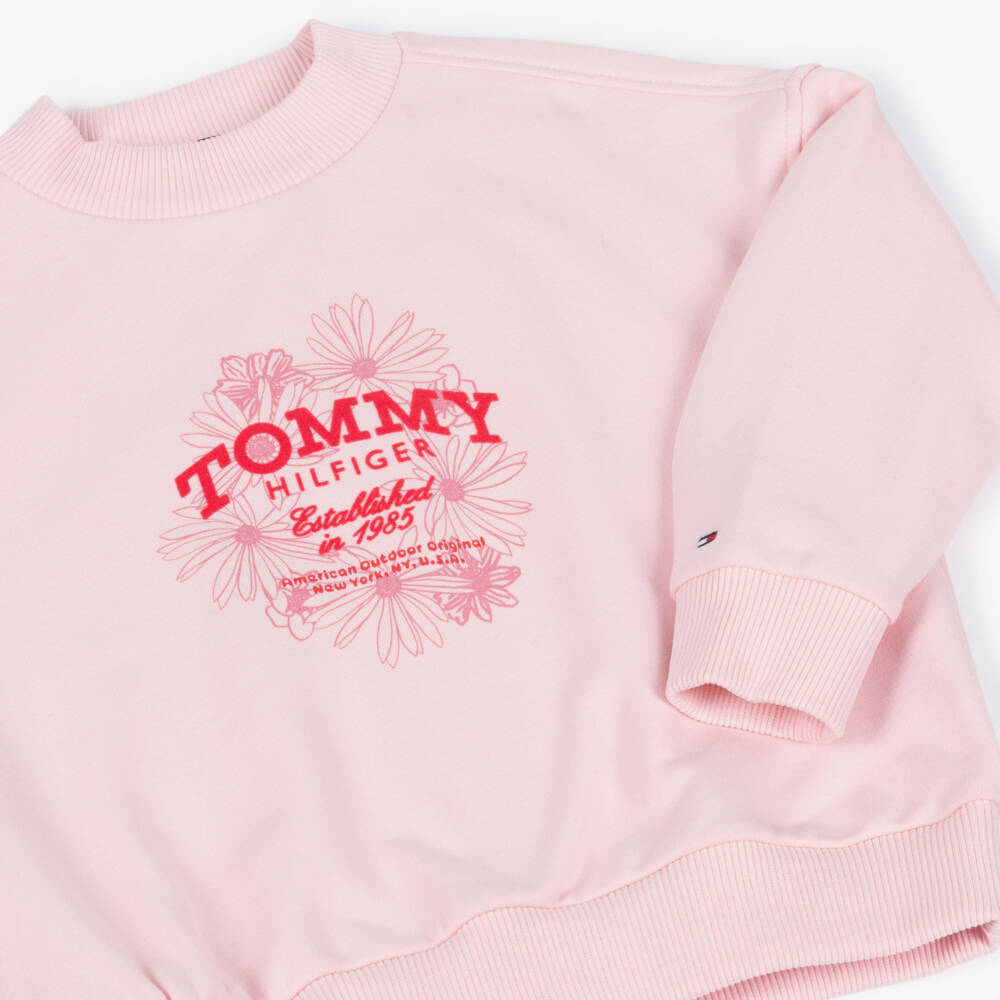 Tommy Hilfiger-Свитшот розовый хлопковый с флокированным логотипом для девочек | Childrensalon