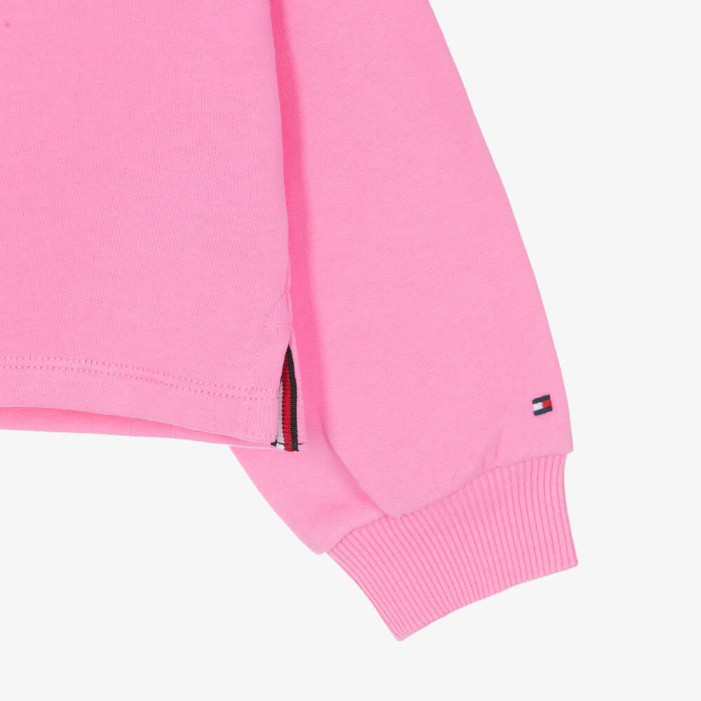 Tommy Hilfiger-Girls Pink Crew Neck Sweatshirt with Raglan Sleeves | Childrensalon