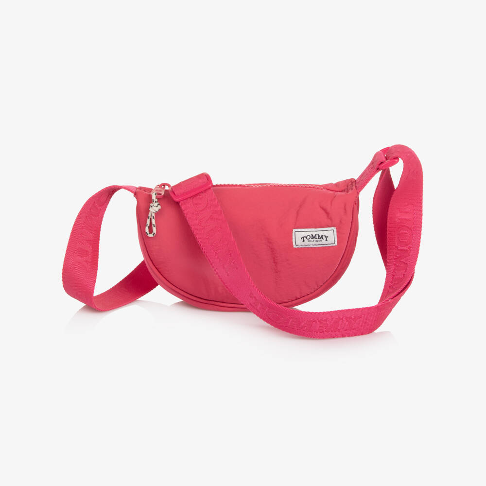 Tommy Hilfiger-Girls Pink Crossbody Bag with Logo Strap (19cm) | Childrensalon