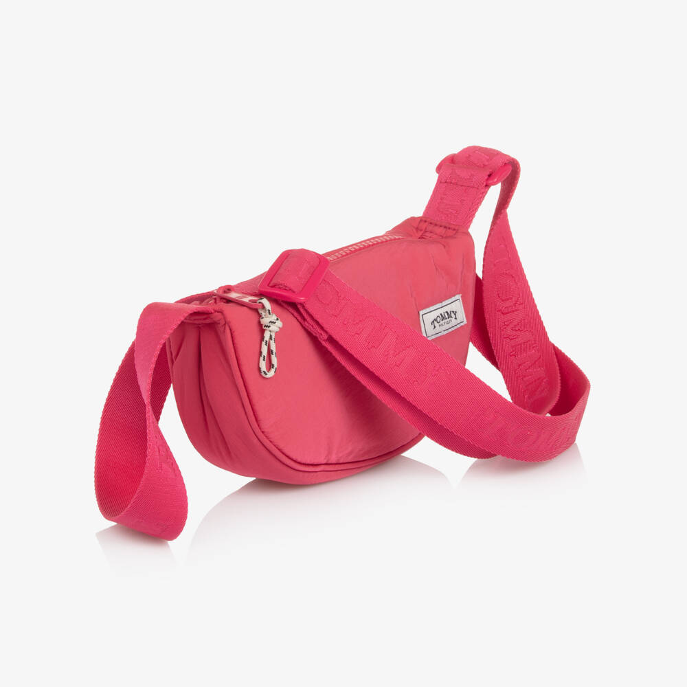 Tommy Hilfiger-Girls Pink Crossbody Bag with Logo Strap (19cm) | Childrensalon