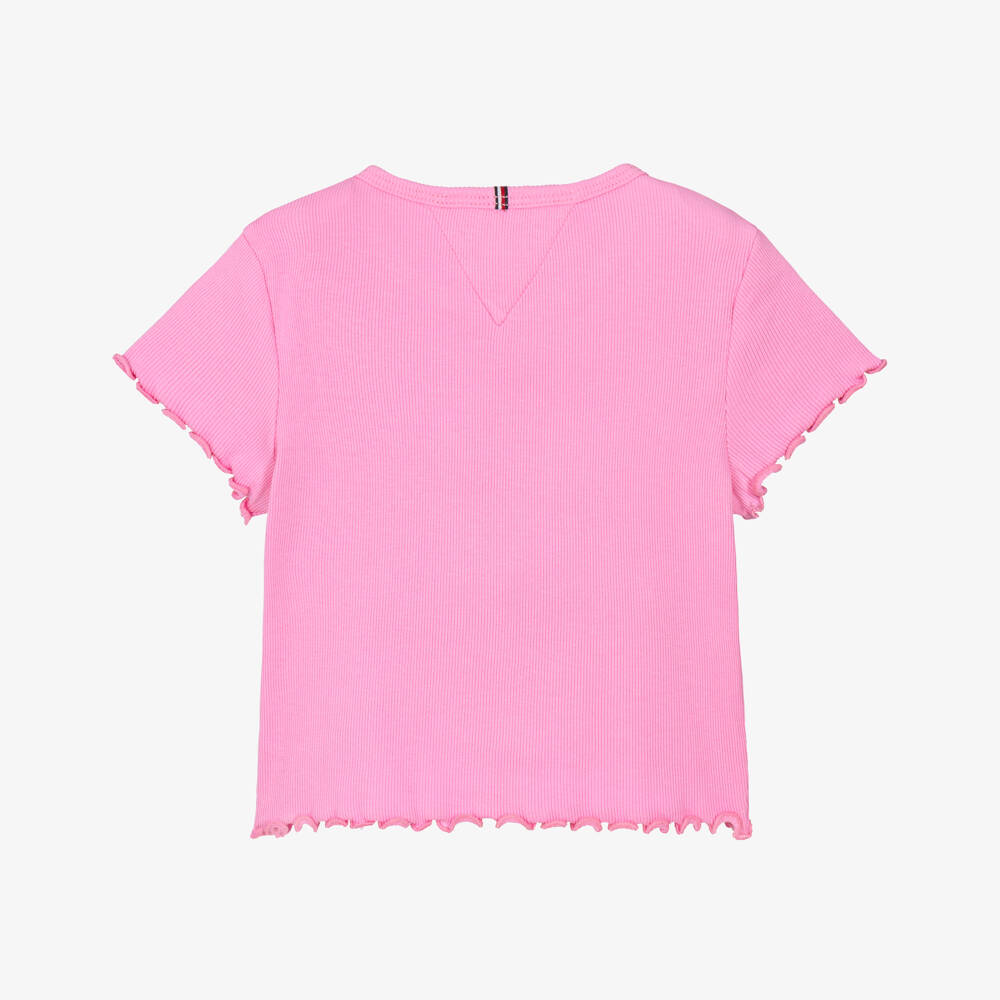 Tommy Hilfiger-Girls Pink Extra Slim Ribbed T-Shirt | Childrensalon
