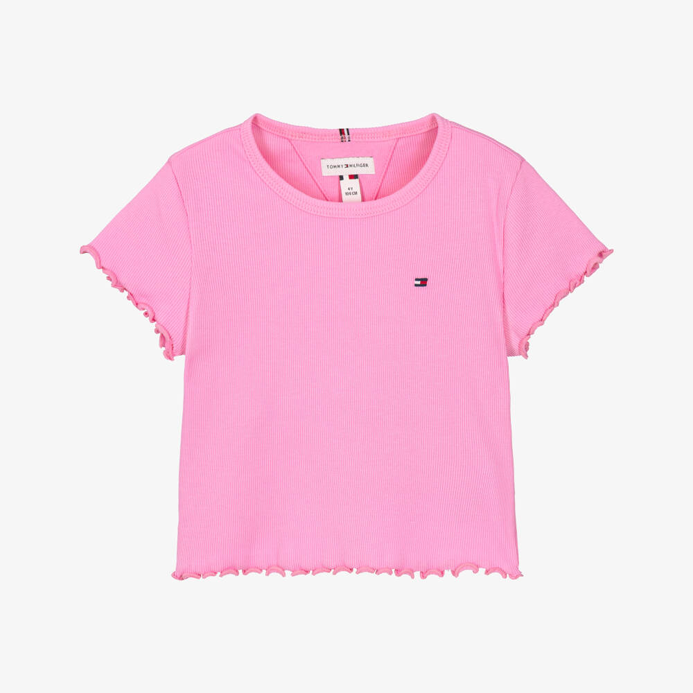 Tommy Hilfiger-Girls Pink Extra Slim Ribbed T-Shirt | Childrensalon