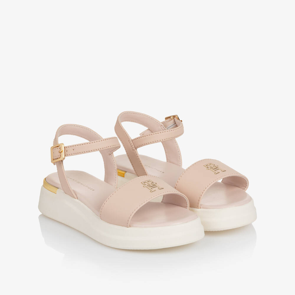Tommy Hilfiger-Girls Pink Faux Leather Sandals with TH Monogram | Childrensalon