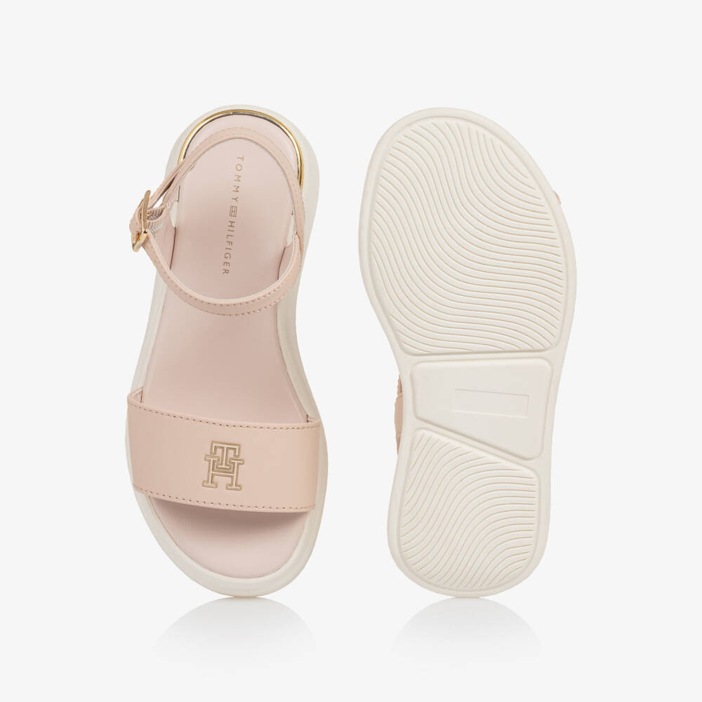 Tommy Hilfiger-Girls Pink Faux Leather Sandals with TH Monogram | Childrensalon