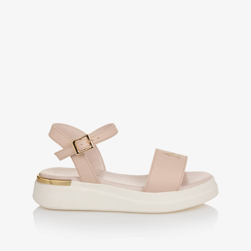 Tommy Hilfiger-Girls Pink Faux Leather Sandals with TH Monogram | Childrensalon