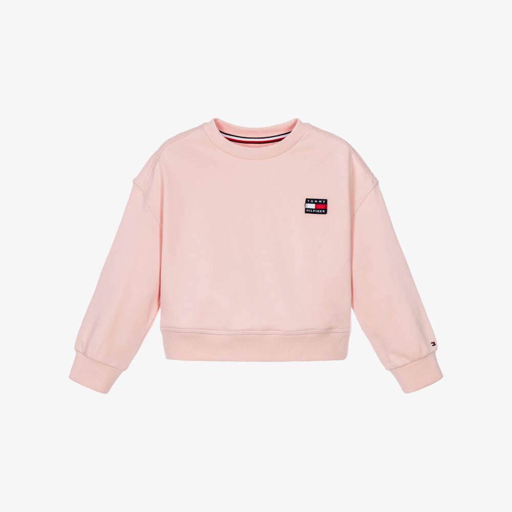 Tommy Hilfiger-Girls Pink Heritage Flag Sweatshirt | Childrensalon
