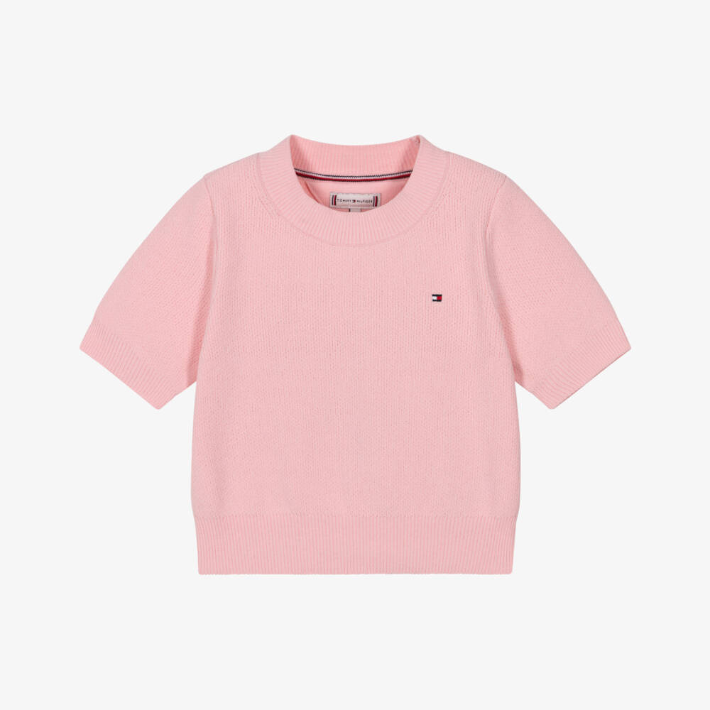 Tommy Hilfiger-Girls Pink Knitted Short Sleeve Jumper | Childrensalon