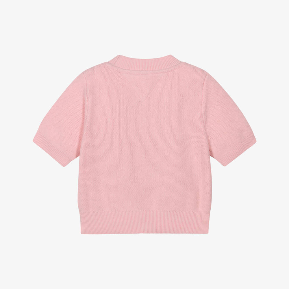 Tommy Hilfiger-Girls Pink Knitted Short Sleeve Jumper | Childrensalon