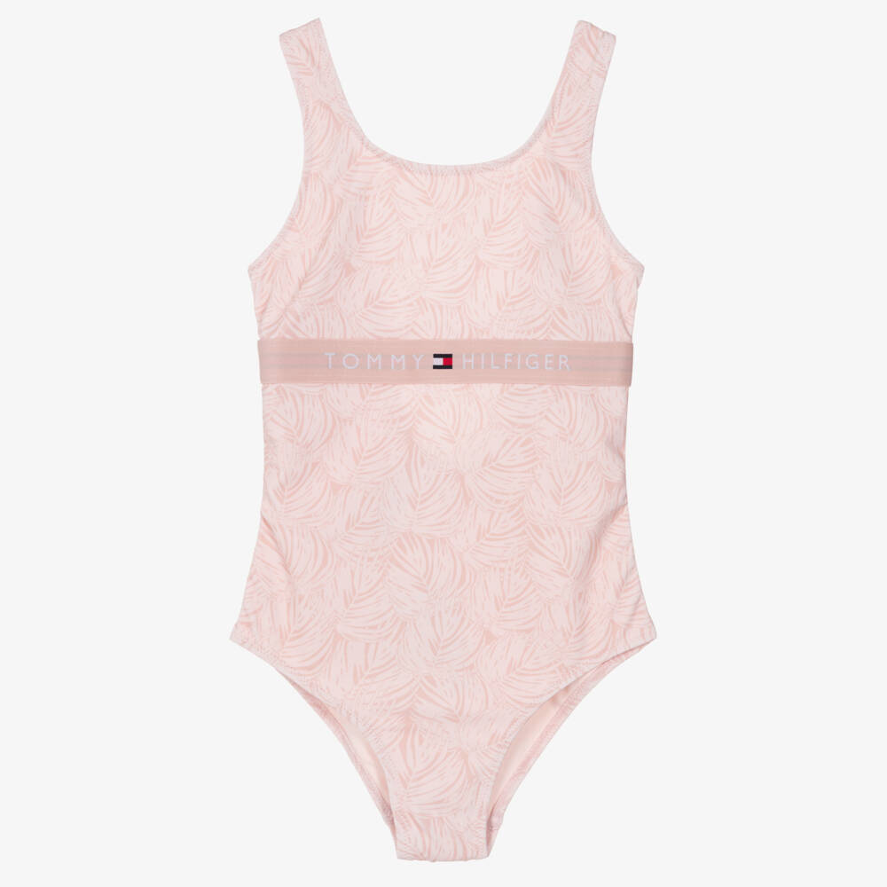 Tommy Hilfiger-Girls Pink Leaf Print Swimsuit | Childrensalon