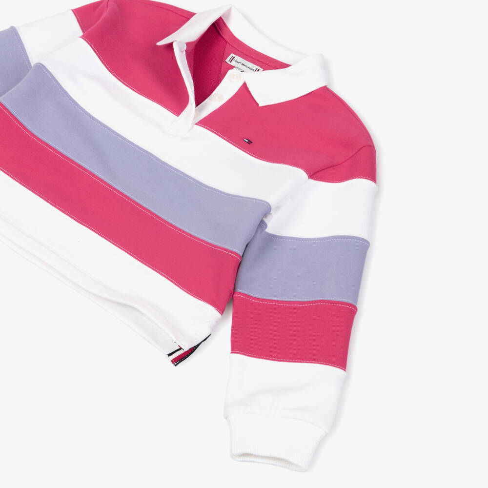 Tommy Hilfiger-Рубашка поло розово-фиолетовая в полоску для девочек | Childrensalon