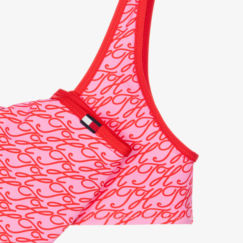 Tommy Hilfiger-Girls Pink & Red Script Logo Bikini | Childrensalon