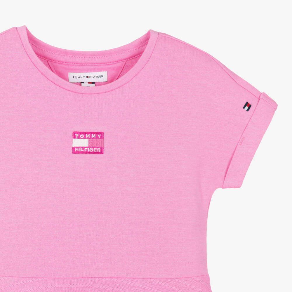Tommy Hilfiger-Girls Pink Skater Dress with Tonal Logo | Childrensalon
