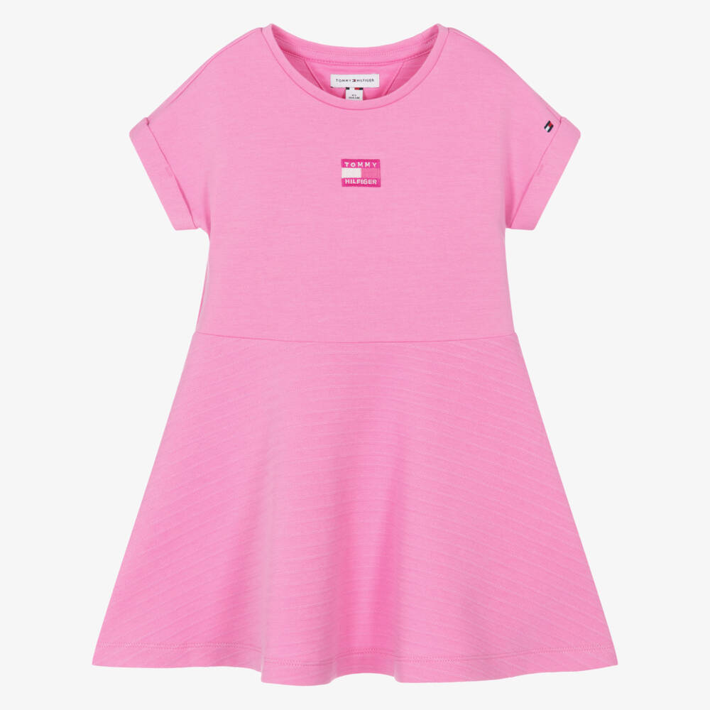 Tommy Hilfiger-Girls Pink Skater Dress with Tonal Logo | Childrensalon