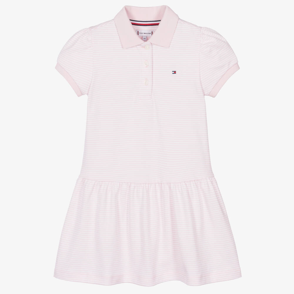 Tommy Hilfiger-Girls Pink Striped Cotton Jersey Polo Dress | Childrensalon