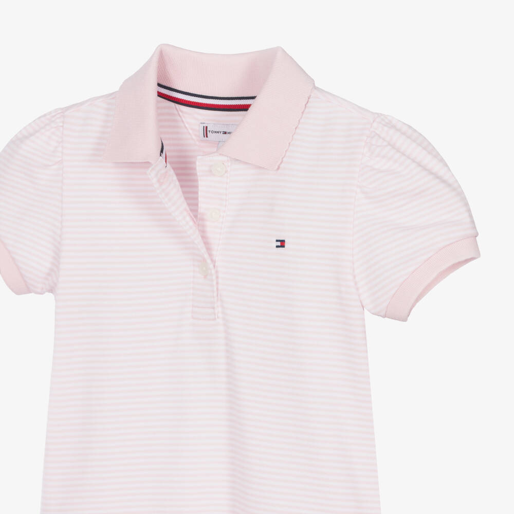 Tommy Hilfiger-Girls Pink Striped Cotton Jersey Polo Dress | Childrensalon