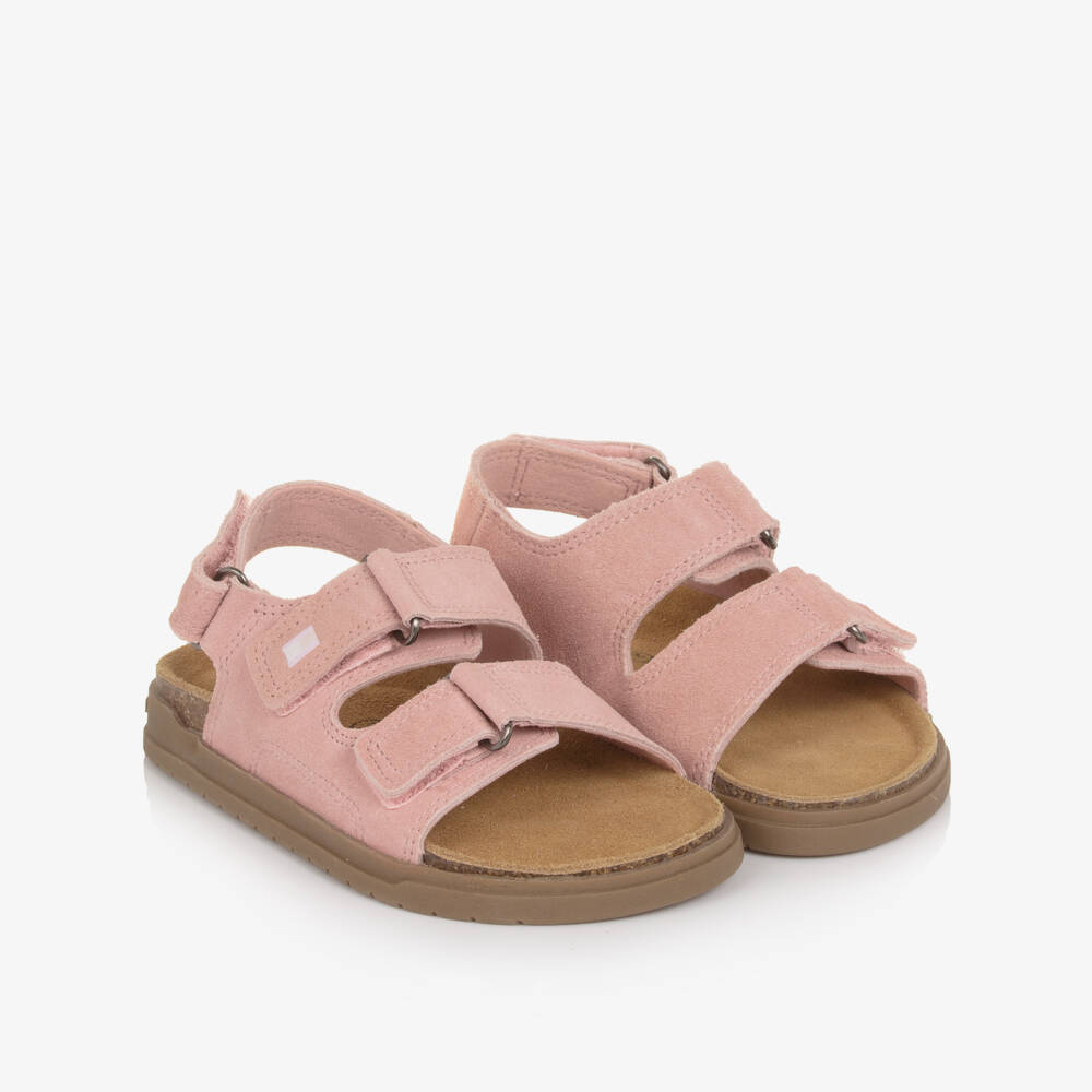 Tommy Hilfiger-Girls Pink Suede Leather Sandals with Velcro Fastening | Childrensalon