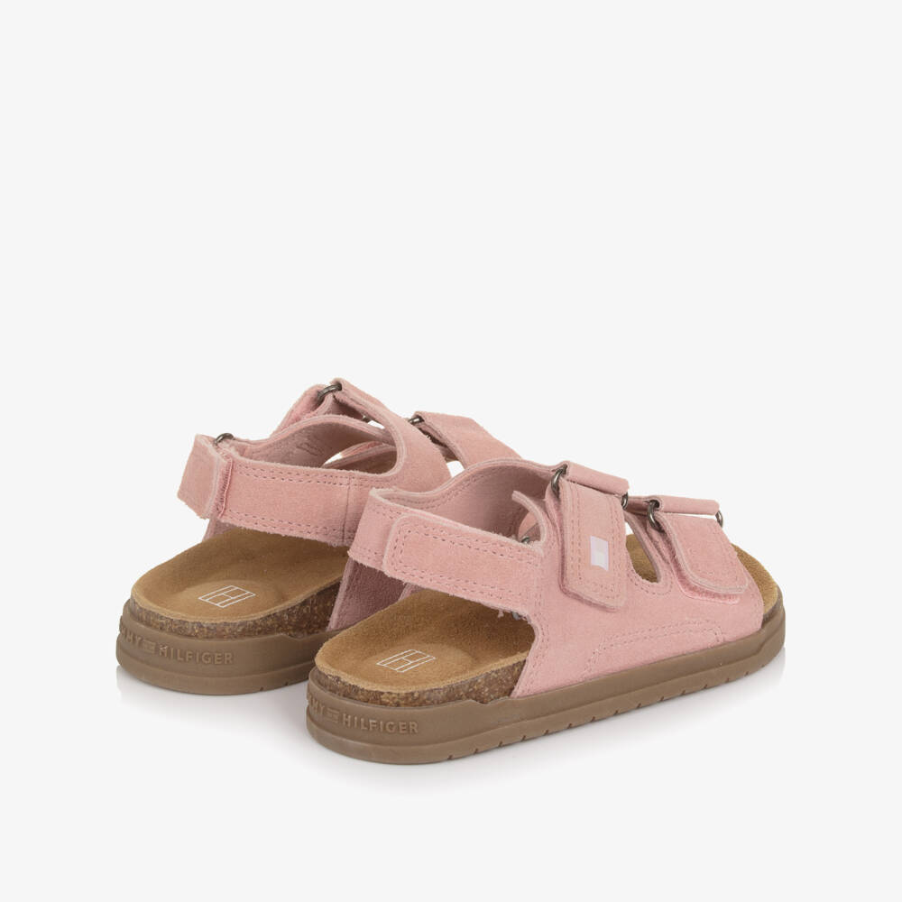 Tommy Hilfiger-Girls Pink Suede Leather Sandals with Velcro Fastening | Childrensalon