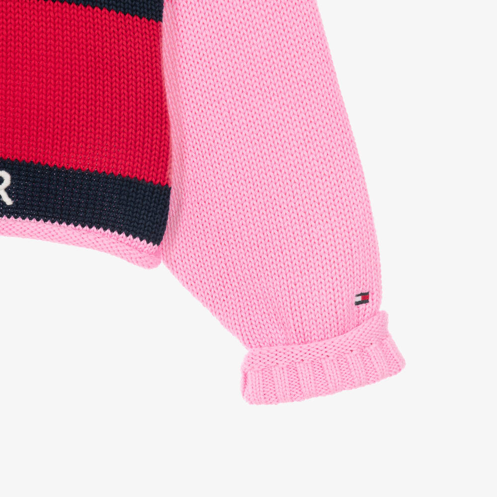 Tommy Hilfiger-Girls Pink Sweater with Heritage Intarsia Flag | Childrensalon