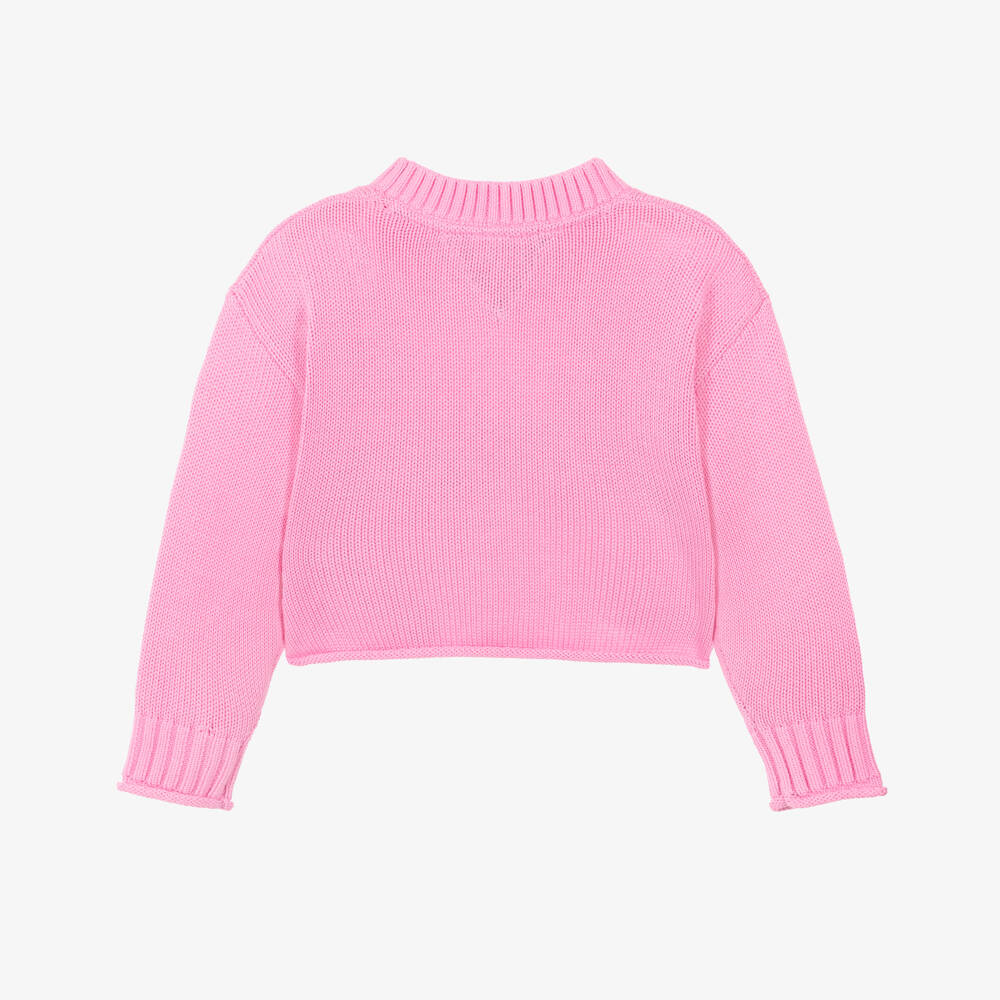 Tommy Hilfiger-Girls Pink Sweater with Heritage Intarsia Flag | Childrensalon