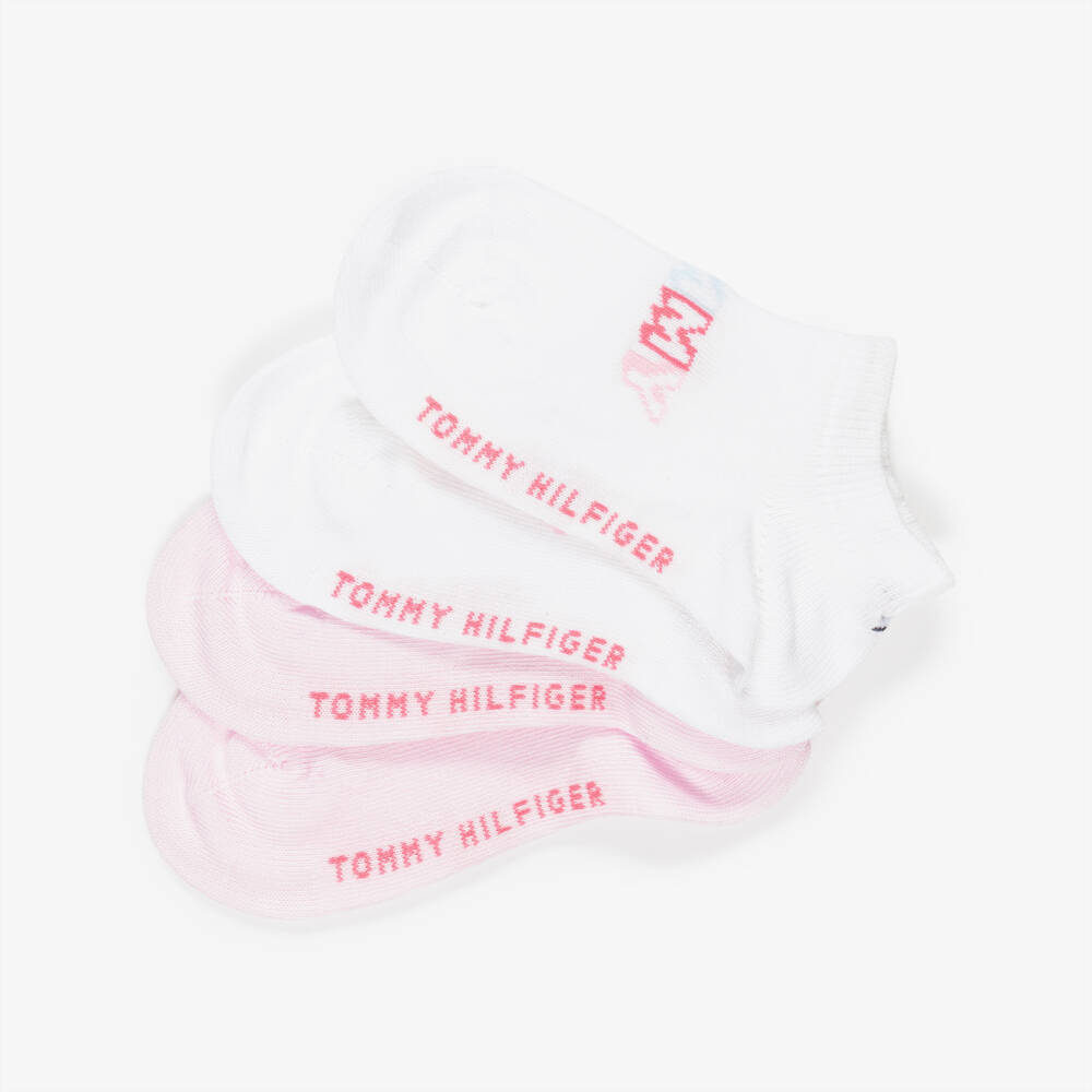Tommy Hilfiger-Girls Pink & White Logo Trainer Socks (2 Pack) | Childrensalon