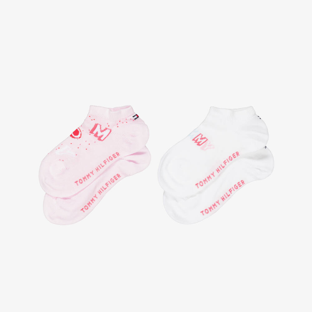 Tommy Hilfiger-Girls Pink & White Logo Trainer Socks (2 Pack) | Childrensalon