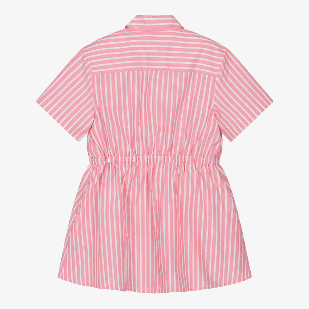 Tommy Hilfiger-Girls Pink & White Striped Cotton Shirt Dress | Childrensalon