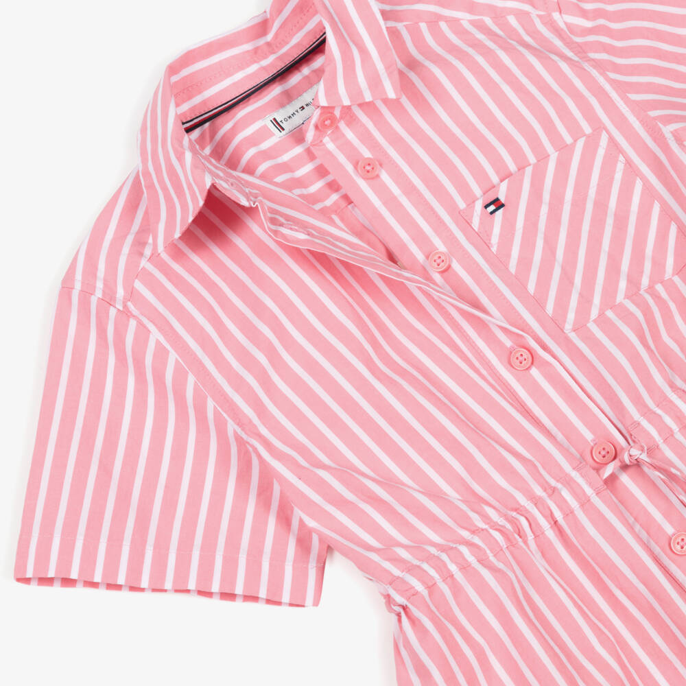 Tommy Hilfiger-Girls Pink & White Striped Cotton Shirt Dress | Childrensalon
