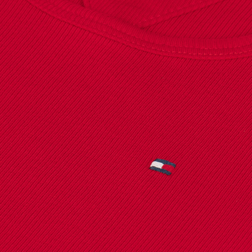 Tommy Hilfiger-Girls Red Extra Slim Ribbed T-Shirt | Childrensalon