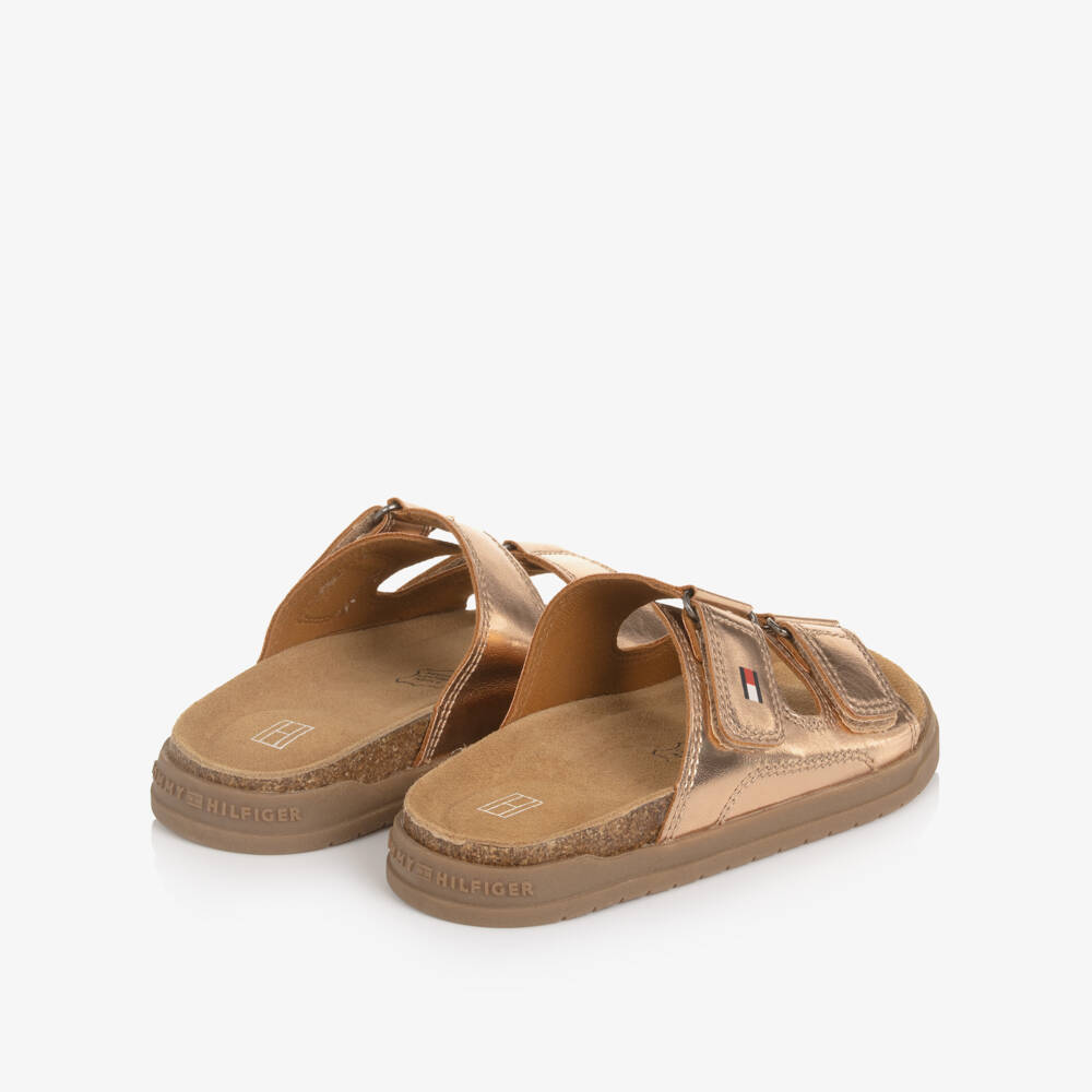 Tommy Hilfiger-صندل سلايد جلد صناعي لون ذهبي وردي للبنات | Childrensalon