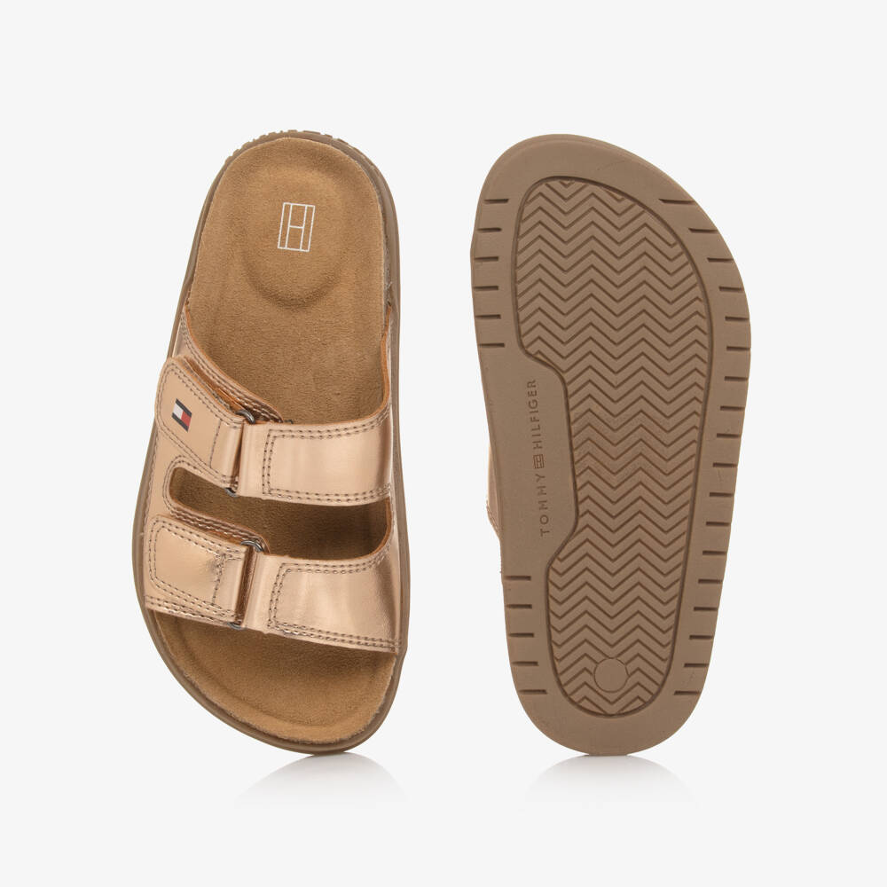Tommy Hilfiger-صندل سلايد جلد صناعي لون ذهبي وردي للبنات | Childrensalon