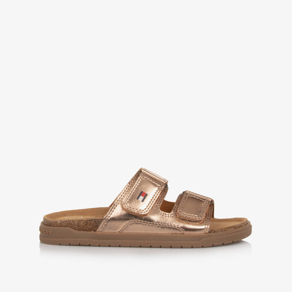 Tommy Hilfiger-صندل سلايد جلد صناعي لون ذهبي وردي للبنات | Childrensalon