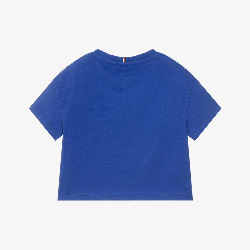 Tommy Hilfiger-Girls Royal Blue Cotton Boxy T-Shirt with Heart Logo Motif | Childrensalon