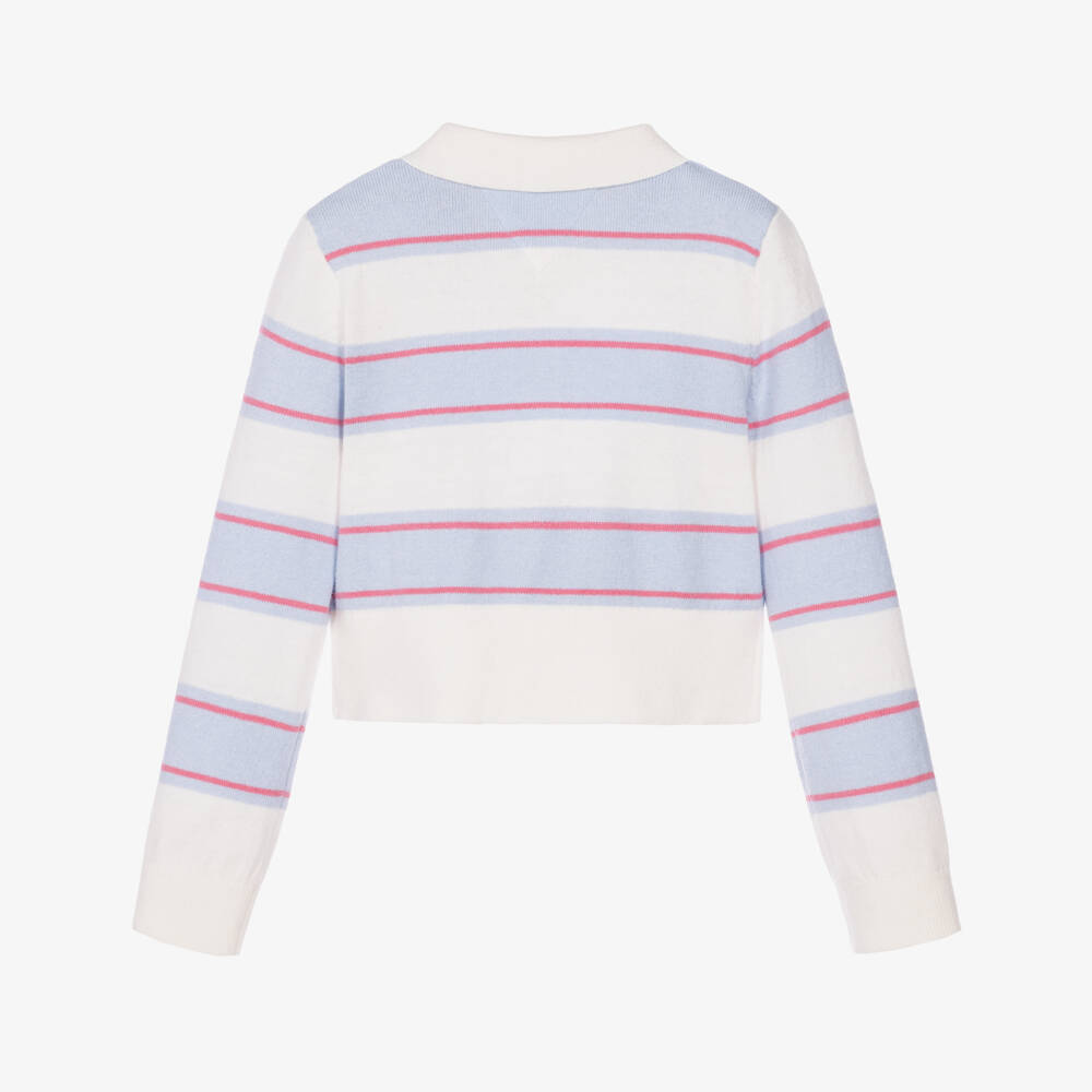 Tommy Hilfiger-Girls Sky Blue Striped Polo Top | Childrensalon