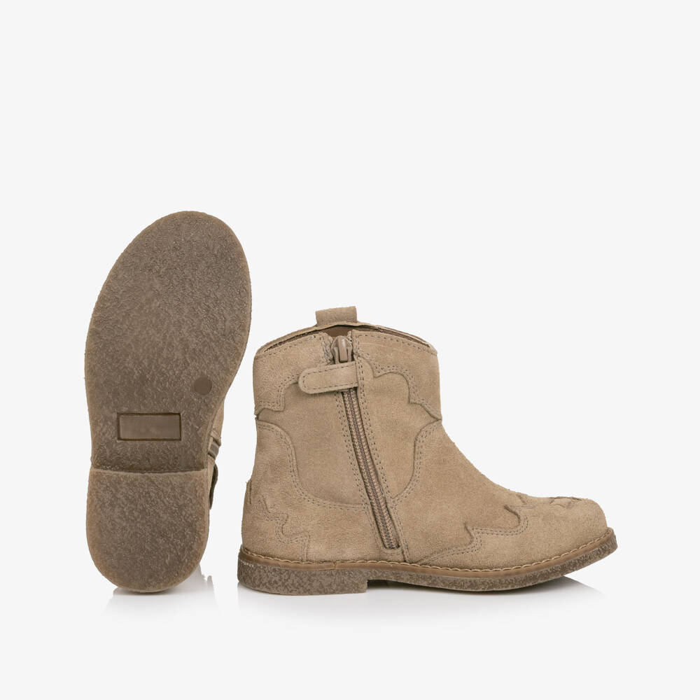 Tommy Hilfiger-Girls Taupe Suede Leather Western-Style Ankle Boots | Childrensalon