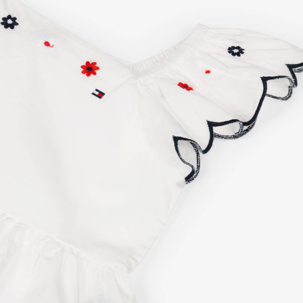 Tommy Hilfiger-Girls White Cotton Blouse with Scalloped Trim | Childrensalon
