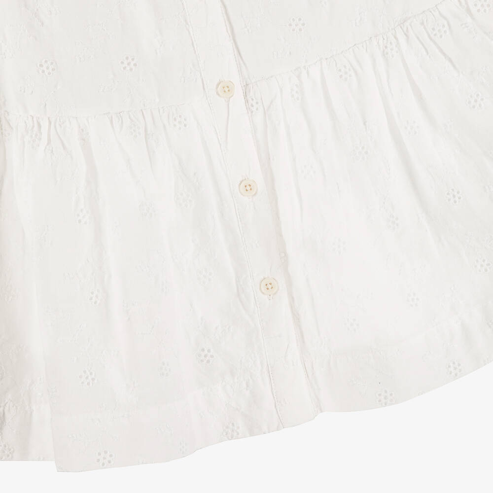 Tommy Hilfiger-Girls White Cotton Button Front Broderie Anglaise Dress | Childrensalon