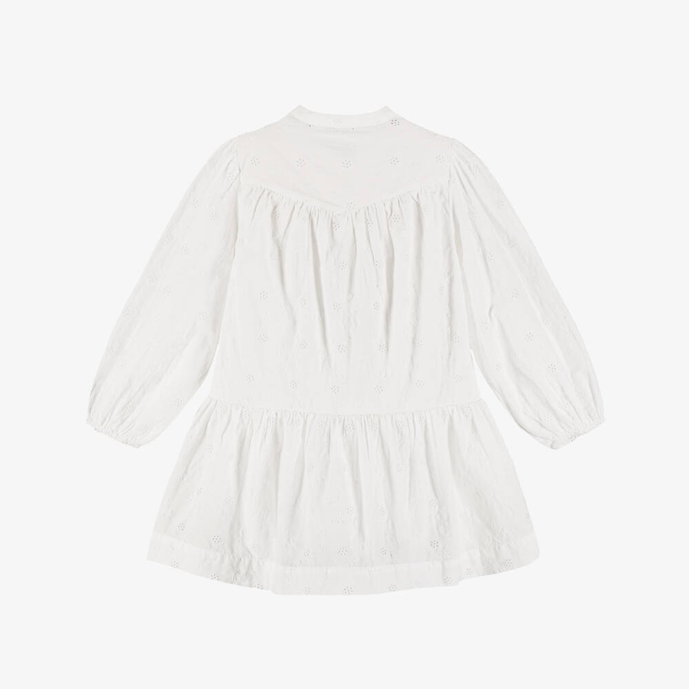Tommy Hilfiger-Girls White Cotton Button Front Broderie Anglaise Dress | Childrensalon
