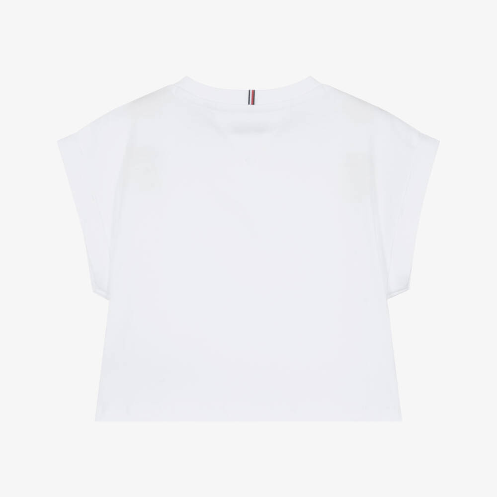 Tommy Hilfiger-Girls White Cotton Floral Logo T-Shirt | Childrensalon