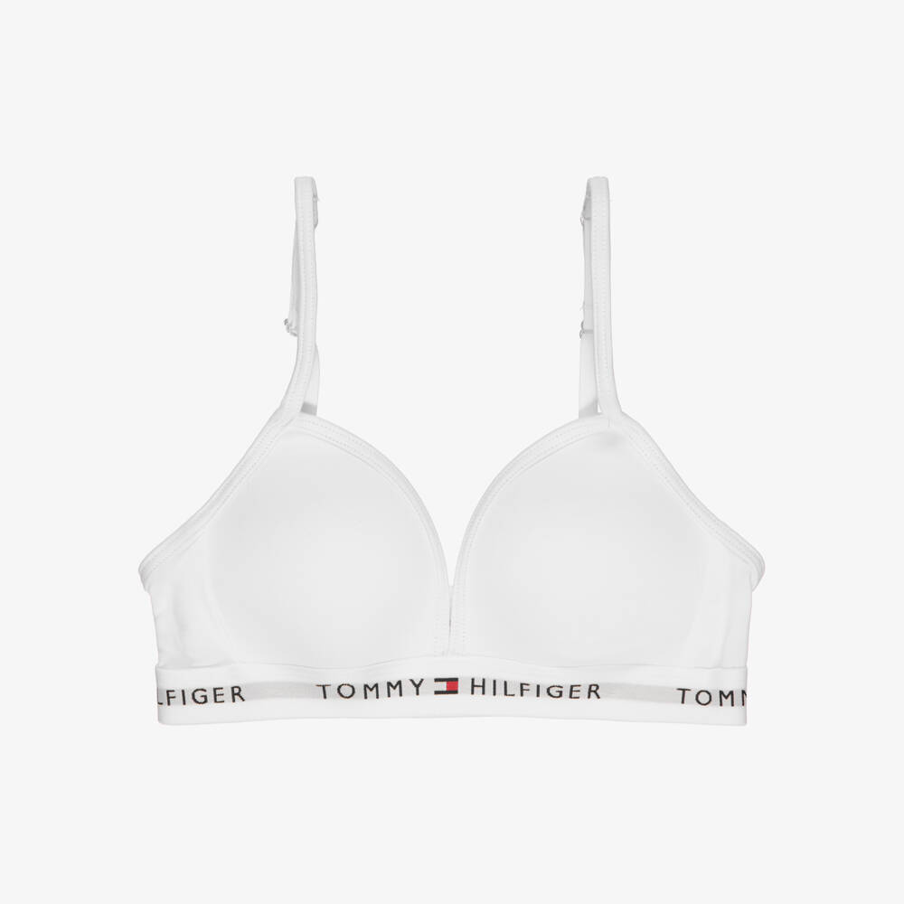 Tommy Hilfiger-Girls White Cotton Padded Triangle Bra | Childrensalon