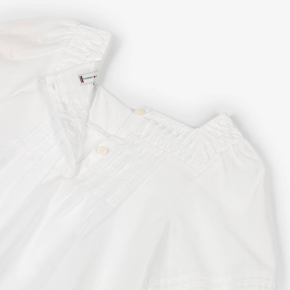 Tommy Hilfiger-Girls White Cotton Pintuck Blouse with Broderie Trims | Childrensalon