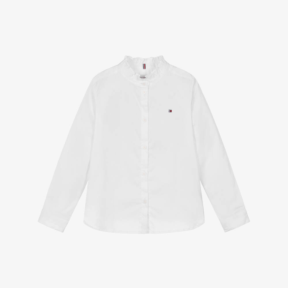 Tommy Hilfiger-Girls White Cotton Ruffle Collar Blouse | Childrensalon