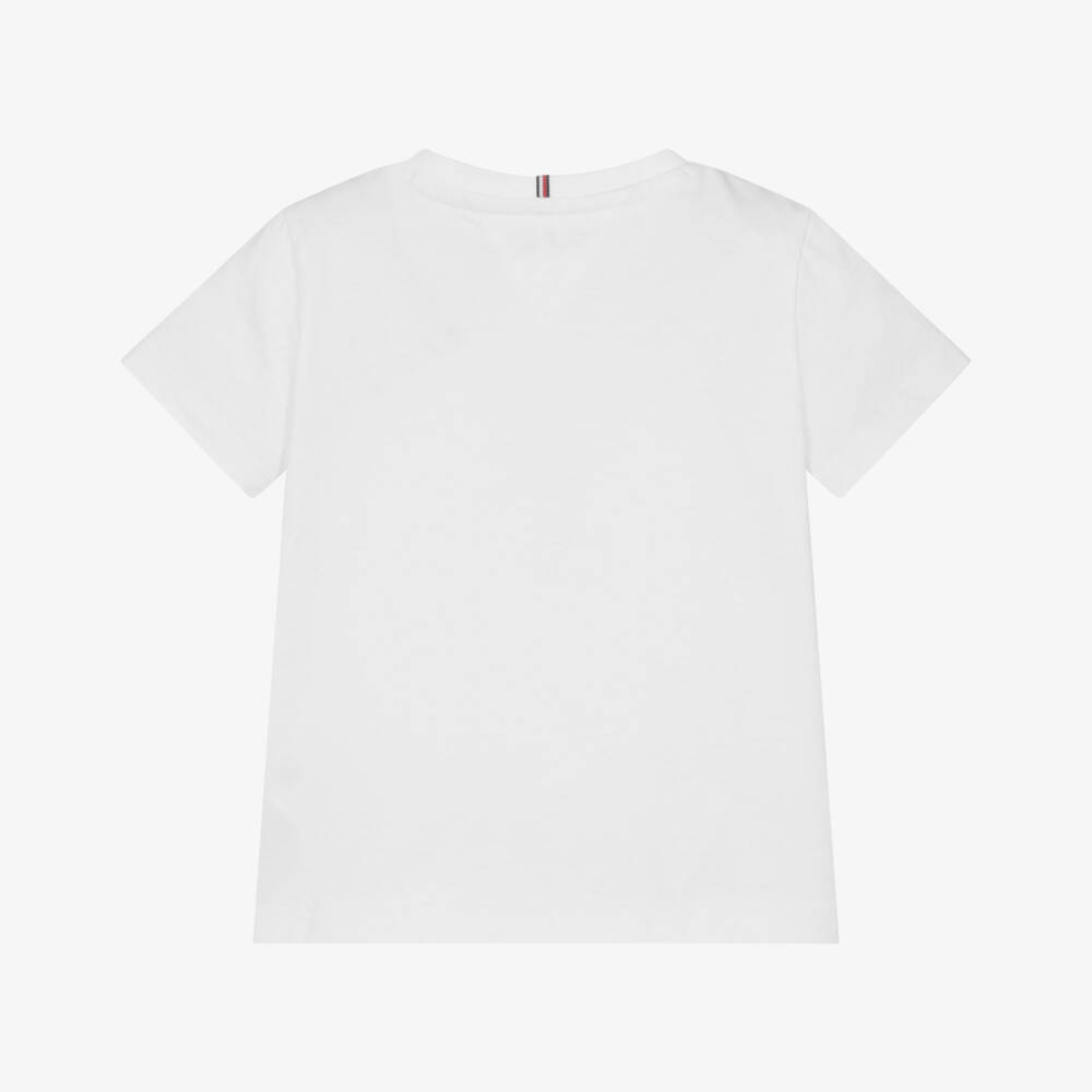 Tommy Hilfiger-Girls White Cotton T-Shirt with Pastel Logo Print | Childrensalon